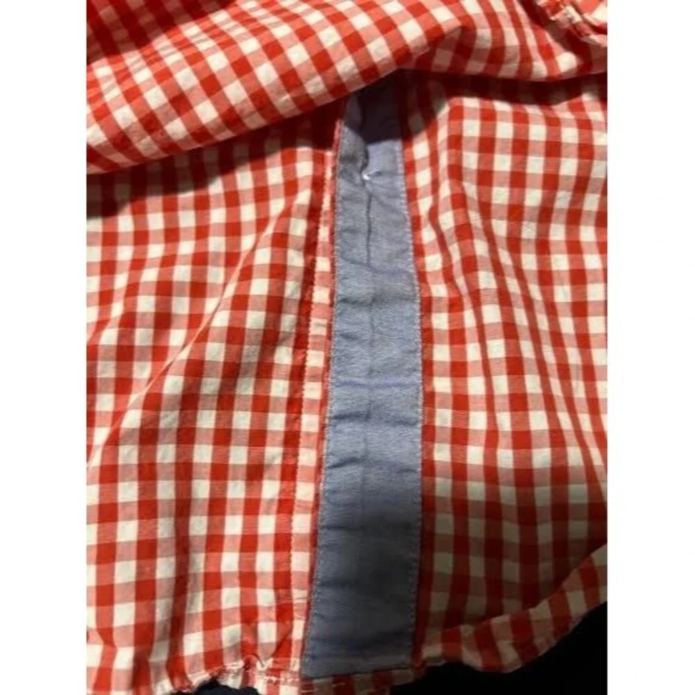 Banana Republic Shirt Mens Medium Red Gingham Button Down With Blue Interior